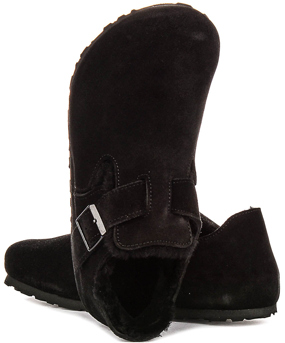 Birkenstock London Clogs | Black shearling-lined suede for Women - Regular Fit