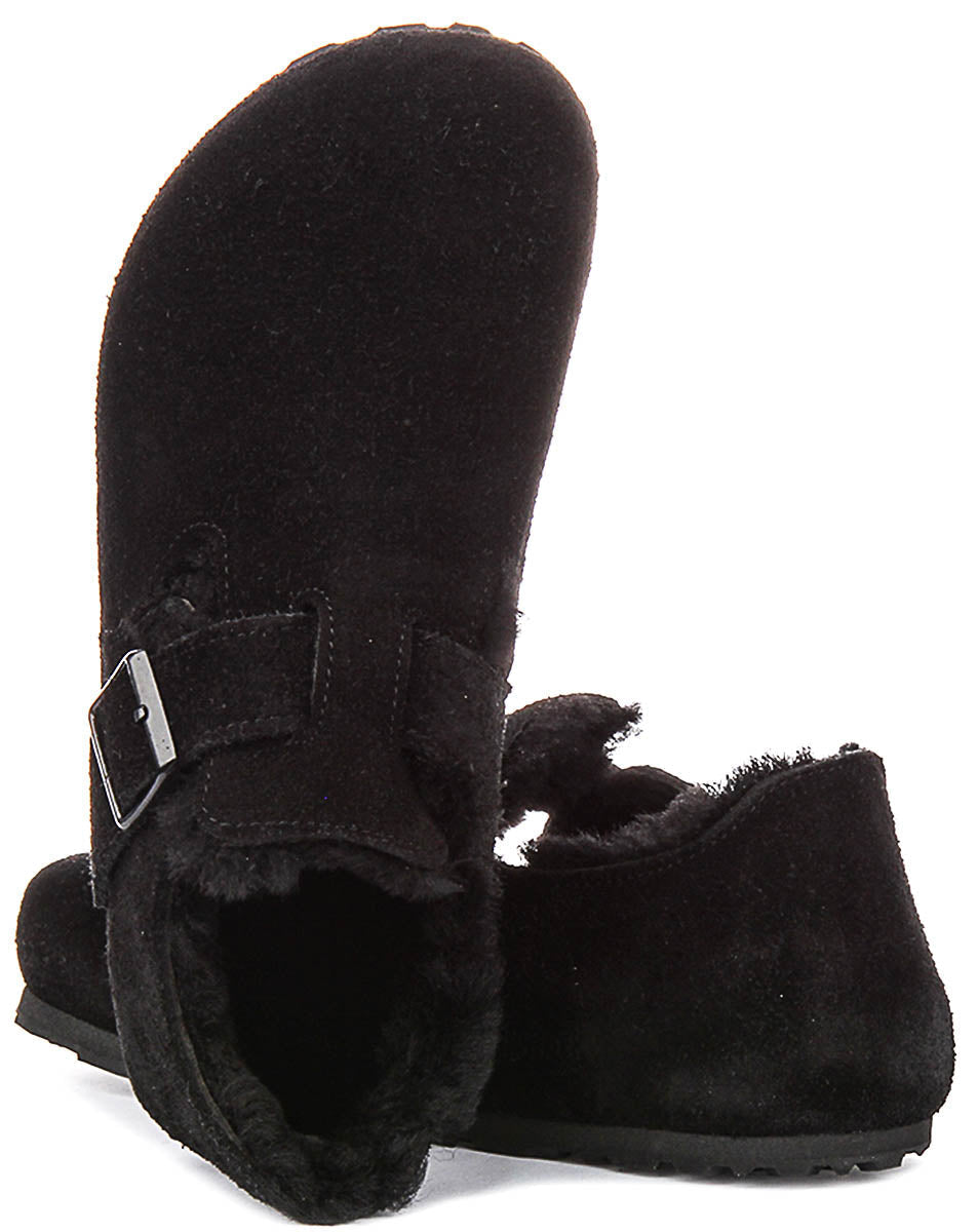 Birkenstock London Clogs | Black shearling-lined suede for Men and Women - Narrow Fit
