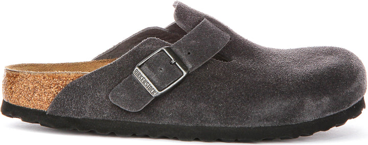 Birkenstock Boston Clogs | Charcoal suede leather for Men and Women - Narrow Fit