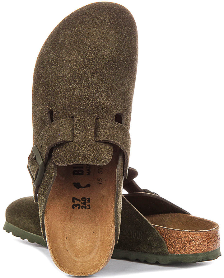 Birkenstock Boston Clogs | Dark Green Birko-Flor for Men and Women - Narrow Fit