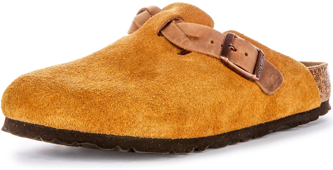 Birkenstock Boston Clogs | Mink suede leather - Braided Strap for Women