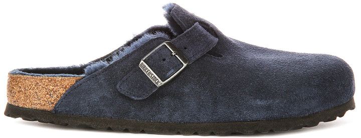 Birkenstock Boston Clogs | Navy shearling-lined suede for Women - Regular Fit