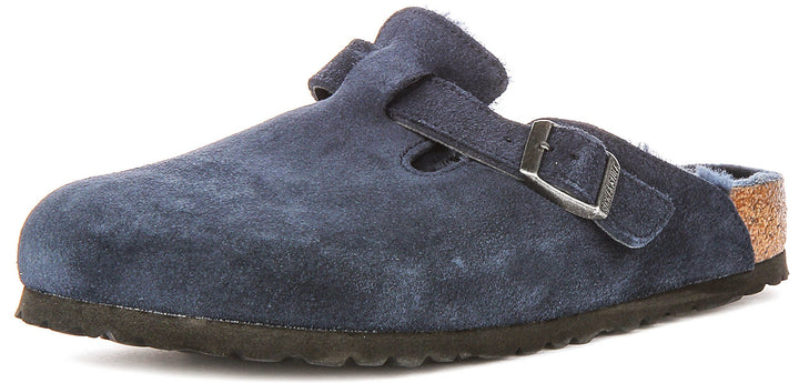 Birkenstock Boston Clogs | Navy shearling-lined suede for Women - Regular Fit