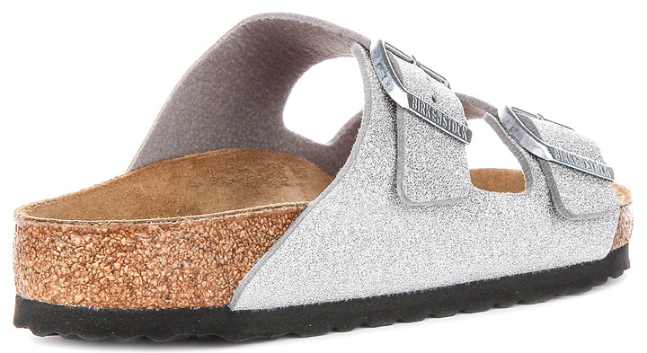 Birkenstock Arizona Sandals | Metallic Silver Birko-Flor - Metallic Finish for Women - Regular Fit